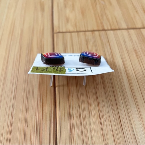 Handmade Instagram Logo Earrings Plastic Back Wood - Picture 2 of 3